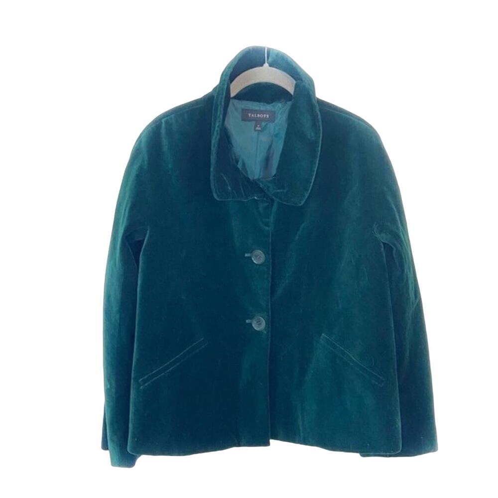 Talbots Blazer Vintage Women's Green Velvet Christmas Holiday Oversize Size 4